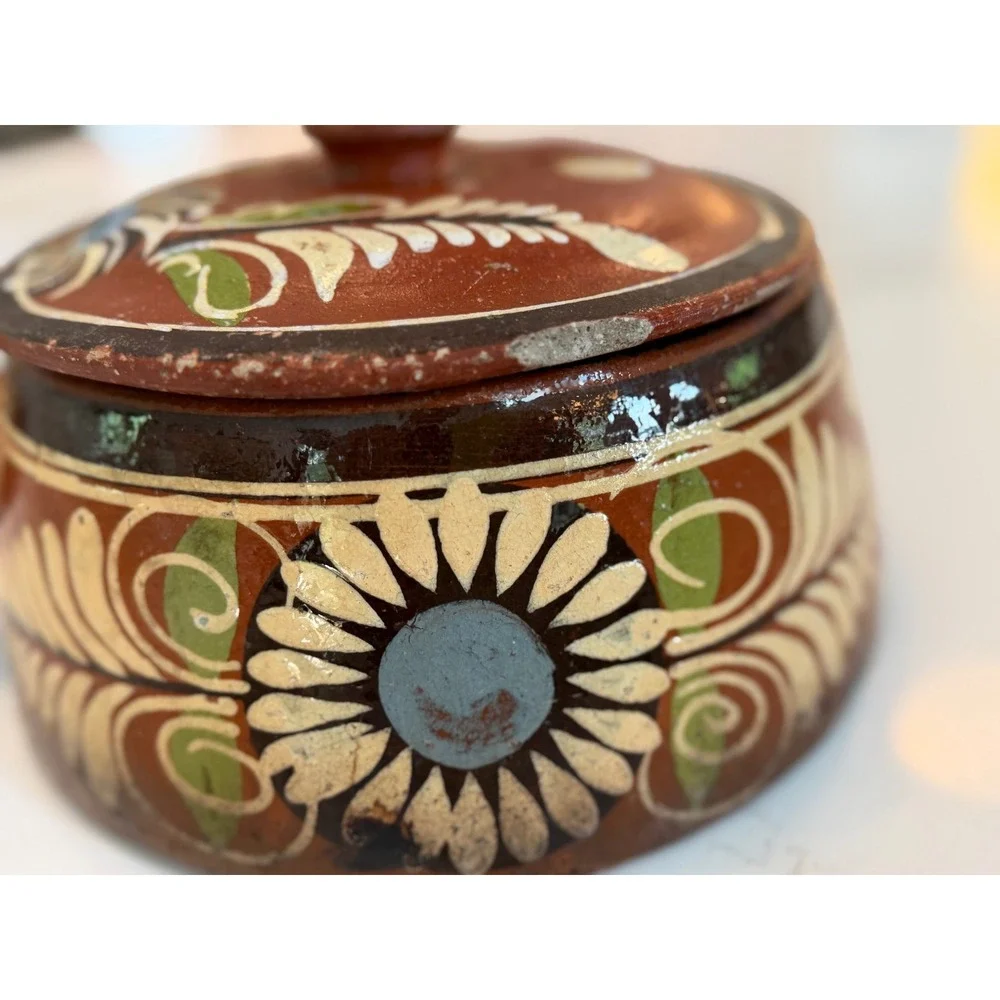 Vintage Mexican Tlaquepaque Redware Pottery Lidded Pot Casserole Dish Mexico